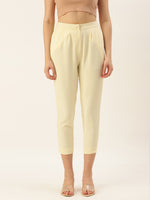 De Moza Women Casual Pant Solid Polyester Butter Yellow - De Moza