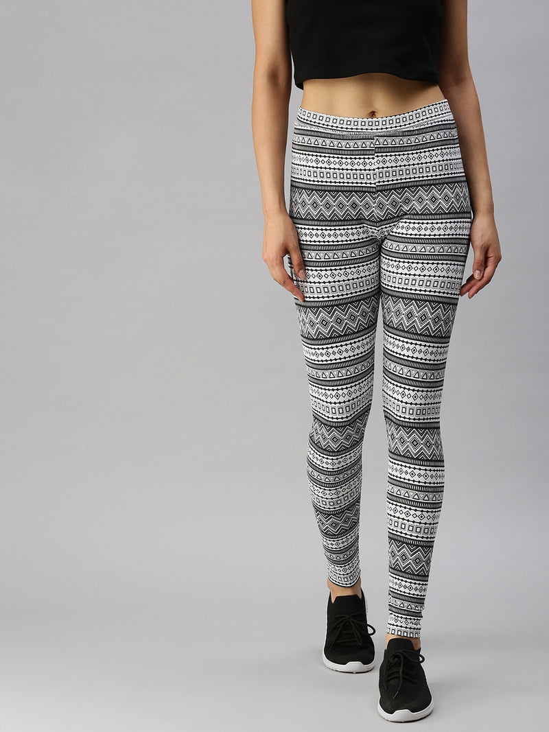 Women's Gym Cotton Blend Legging 520 with Mesh-Grey Print