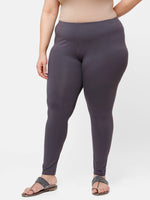 De Moza Ladies Plus Ankle Length Leggings Solid Cotton Dark Grey - De Moza