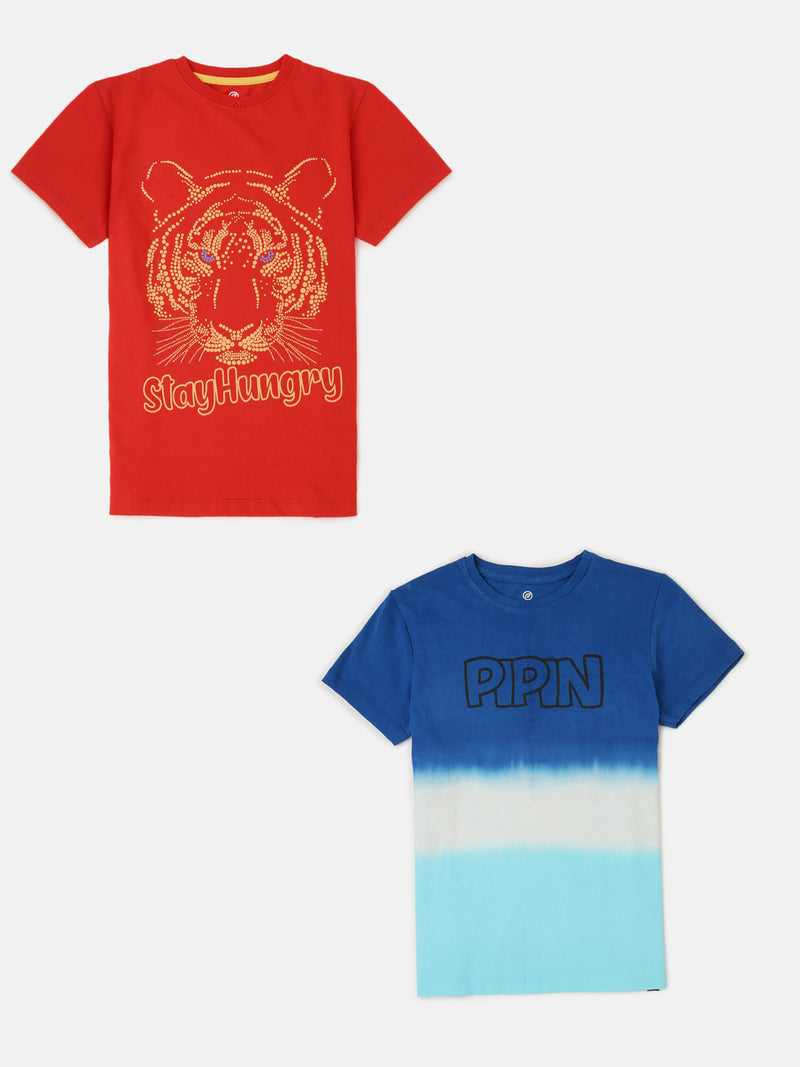 Pack of 2 Pipin Boys Printed T-shirts Light Blue & Red