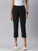 De Moza Ladies Printed Straight Pant Black