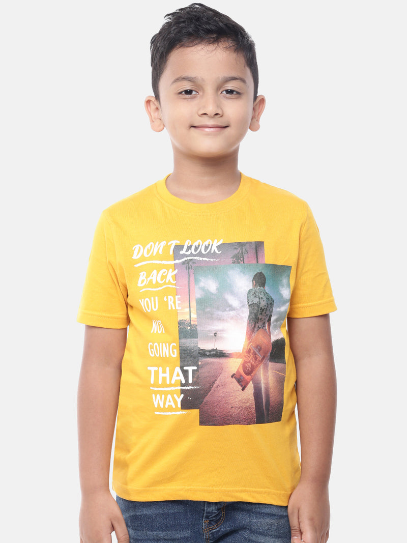 Kids - Boys Printed Half Sleeve T-Shirt Mustard
