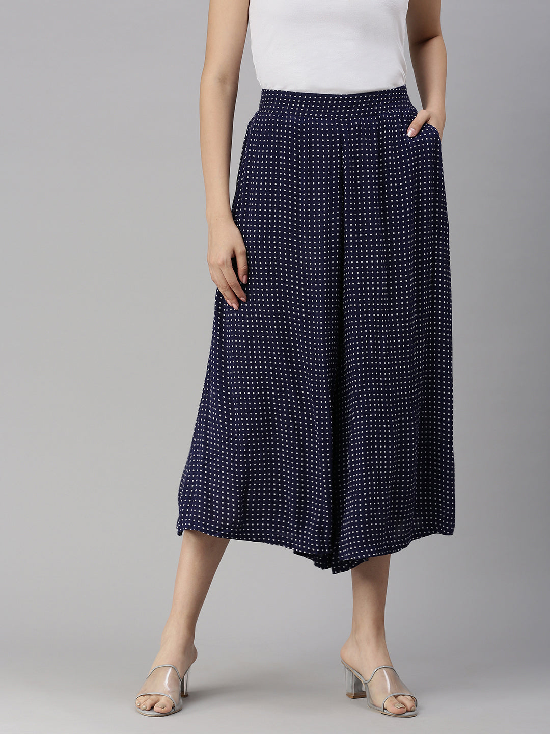 De Moza Womens Printed Culottes Navy Blue