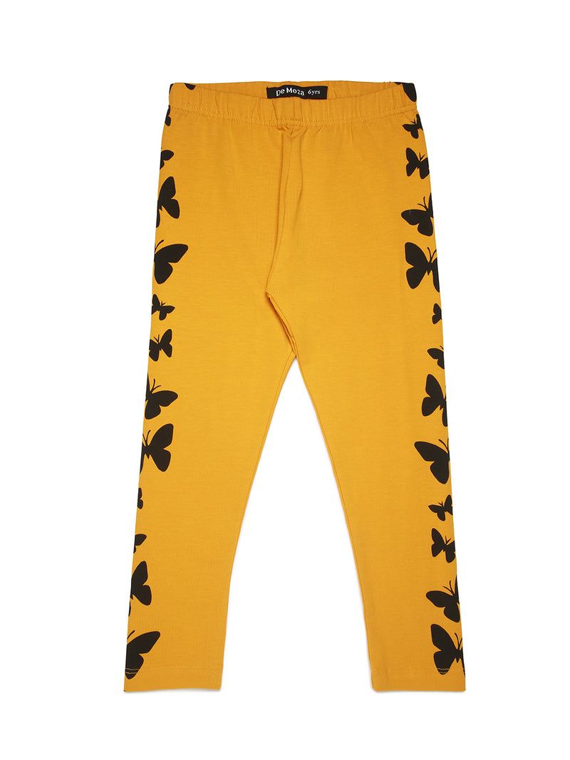 Kids – Girls Printed Ankle Leggings Mustard