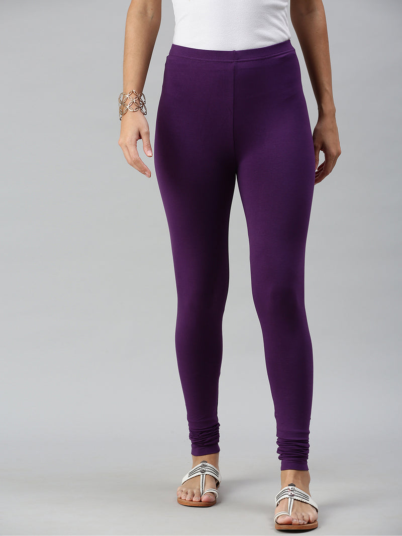 De Moza Ladies Churidar Leggings Solid Cotton Purple - De Moza