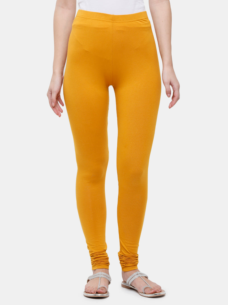 De Moza Ladies Churidar Leggings Solid Cotton Dark Mustard - De Moza