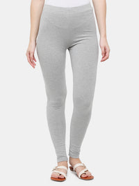 De Moza Ladies Leggings Ankle Length Solid Cotton Grey Melange - De Moza