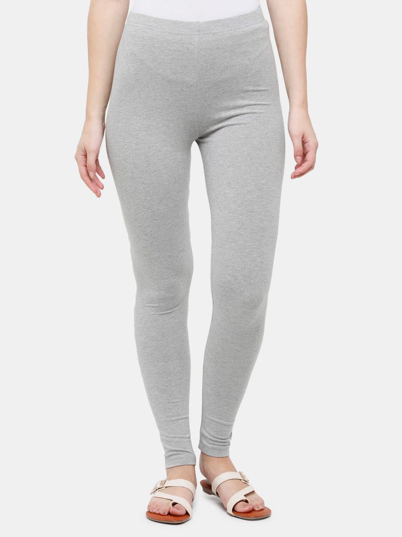 De Moza Ladies Leggings Ankle Length Solid Cotton Grey Melange - De Moza