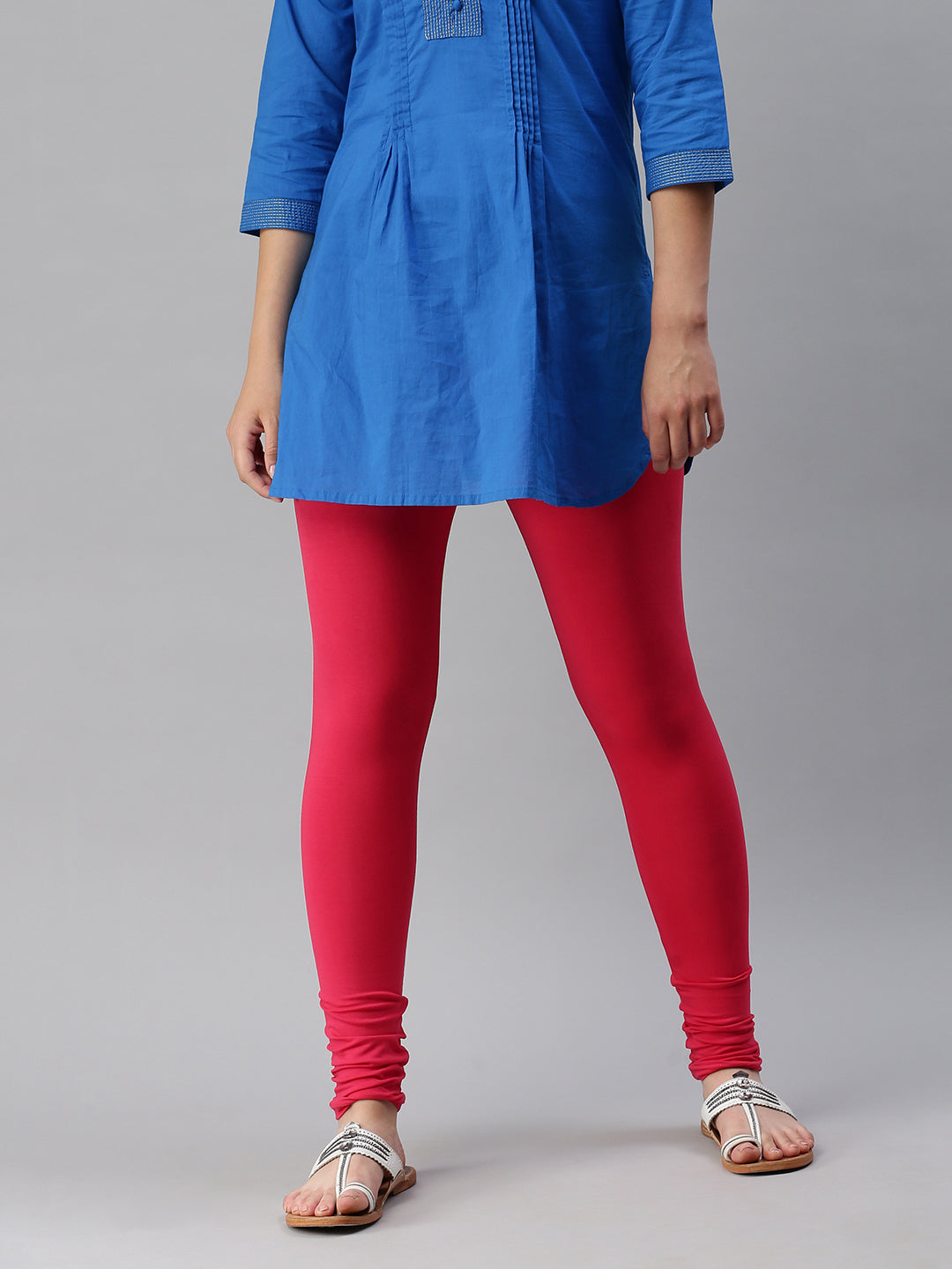 De Moza Women's Premium Churidhar Leggings Solid Cotton Dark Coral - De Moza (6679540596799)