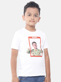 PIPIN Kids - Boys Half Sleeve - Basic crew neck Printed T-Shirt Cotton White - De Moza (6682127302719)