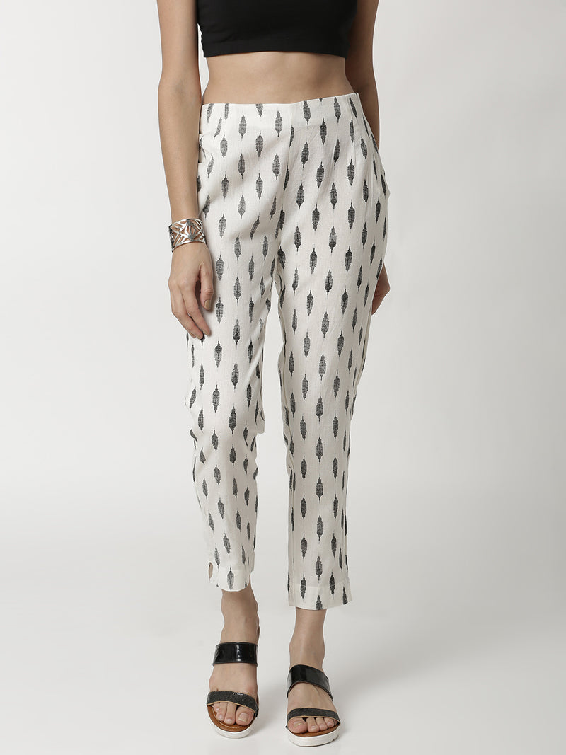 De Moza Ladies Jacquard Cigarette Pant White - De Moza (4336746201151)