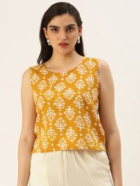 De Moza Women Printed Top Cotton Mustard - De Moza