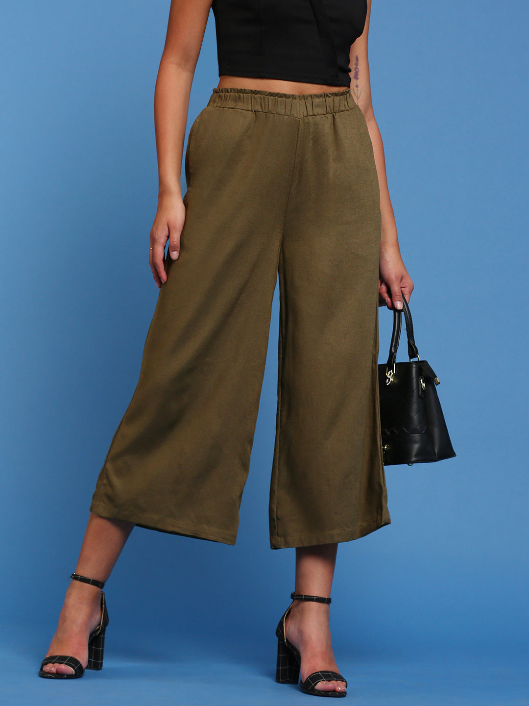 De Moza Womens Crop Palazzo Olive