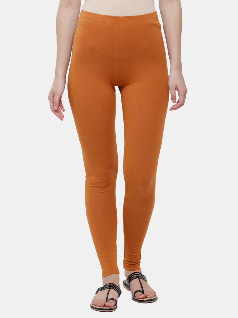 De Moza Ladies Leggings Ankle Length Solid Cotton Light Rust - De Moza