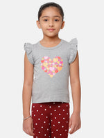 Kids - Girls Printed Top Grey Melange