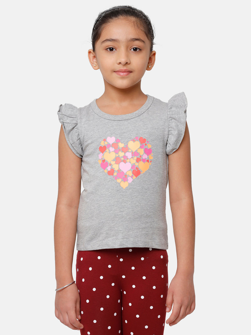 Kids - Girls Printed Top Grey Melange