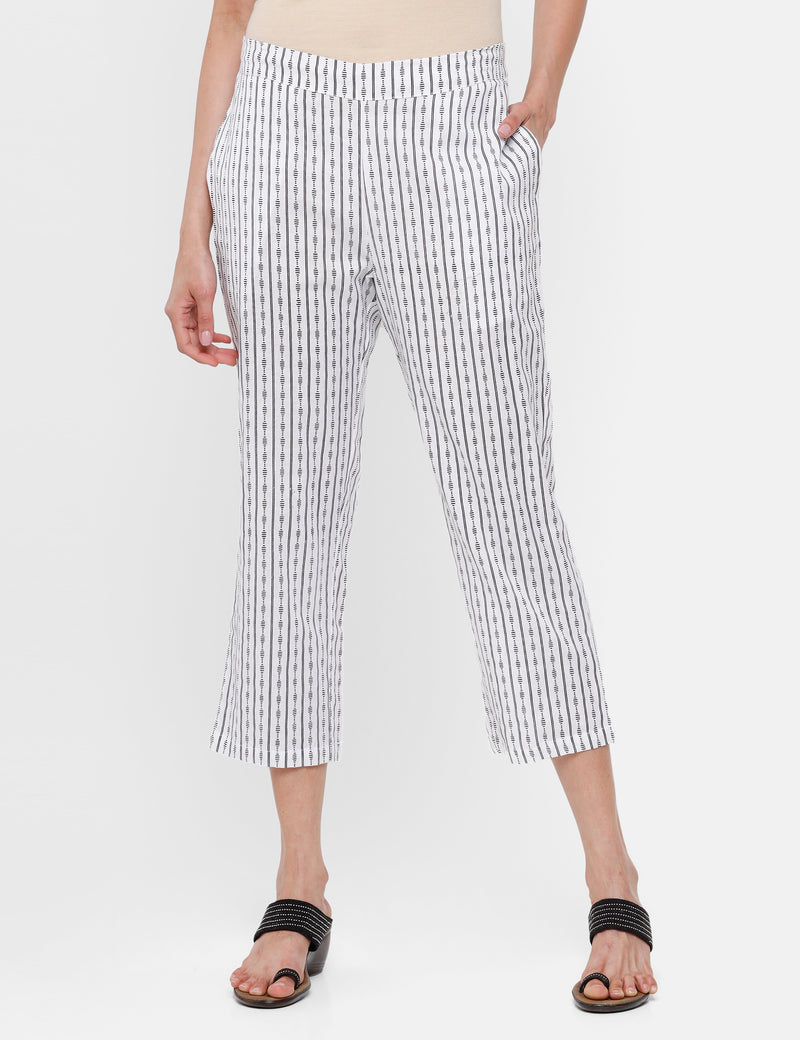 De Moza Ladies Printed Straight Pant Offwhite