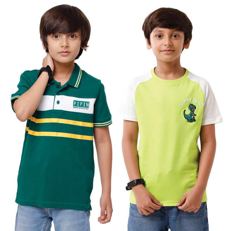Pack of 2 Pipin Boys T-shirt Bottle green & Lime