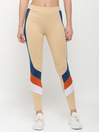 Ladies Printed Active Wear Leggings Beige