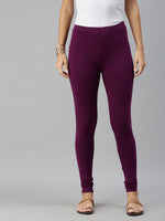 De Moza Ladies Churidar Leggings Solid Cotton Dark Purple - De Moza