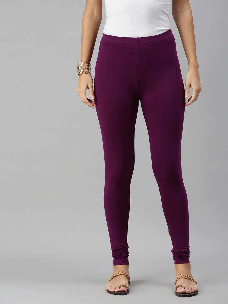 De Moza Ladies Churidar Leggings Solid Cotton Dark Purple - De Moza