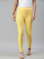 De Moza Ladies Churidar Leggings Solid Cotton Yellow - De Moza