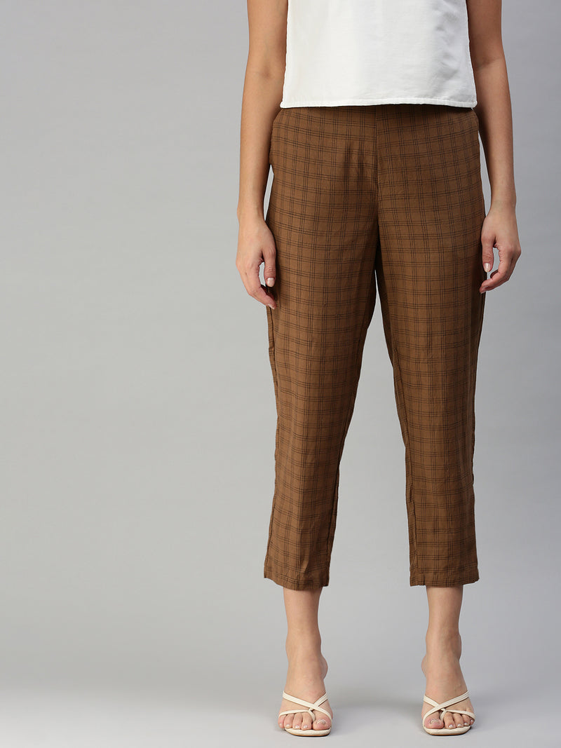 De Moza Women Cigarette Pant Coffee Brown