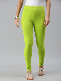 De Moza Ladies Churidar Leggings Solid Cotton Lime - De Moza