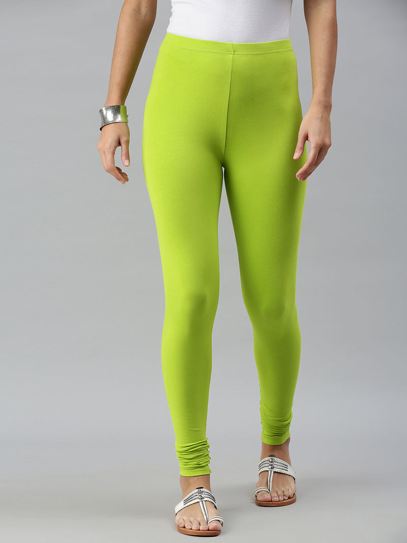 De Moza Ladies Churidar Leggings Solid Cotton Lime - De Moza