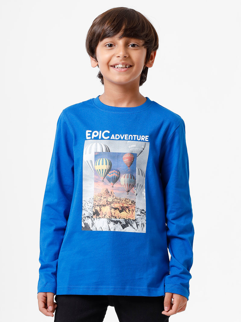 Kids - Boys Printed Full Sleeve T-Shirt Lapis Blue