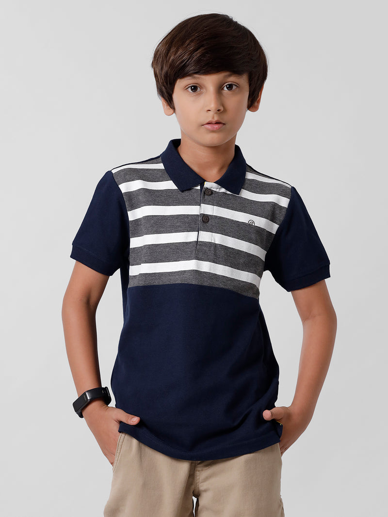 Kids - Boys Printed Half Sleeve T-Shirt Dark Navy Blue