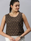 De Moza Women's Printed Crop Top Dark Grey