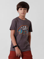 Kids - Boys Printed Half Sleeve T-Shirt Dark Grey