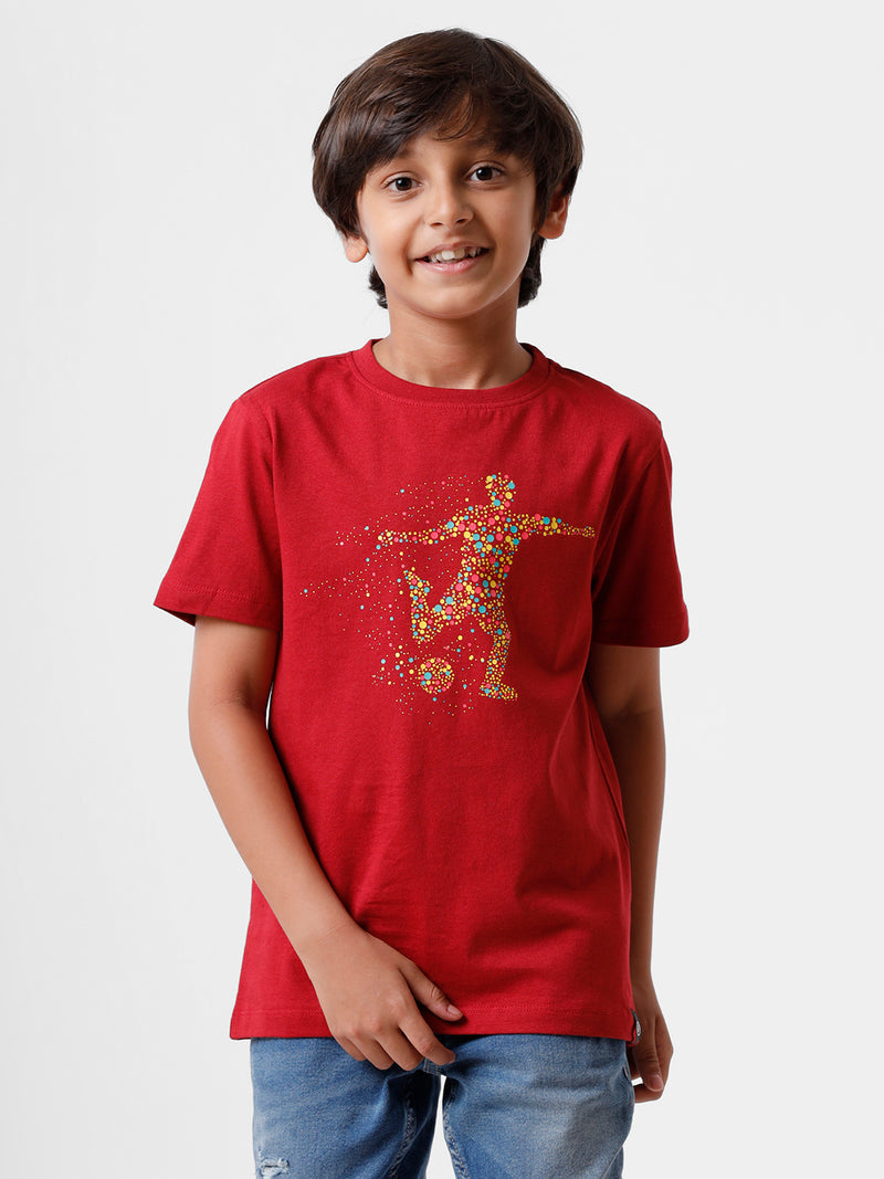 Kids - Boys Printed Half Sleeve T-Shirt Maroon