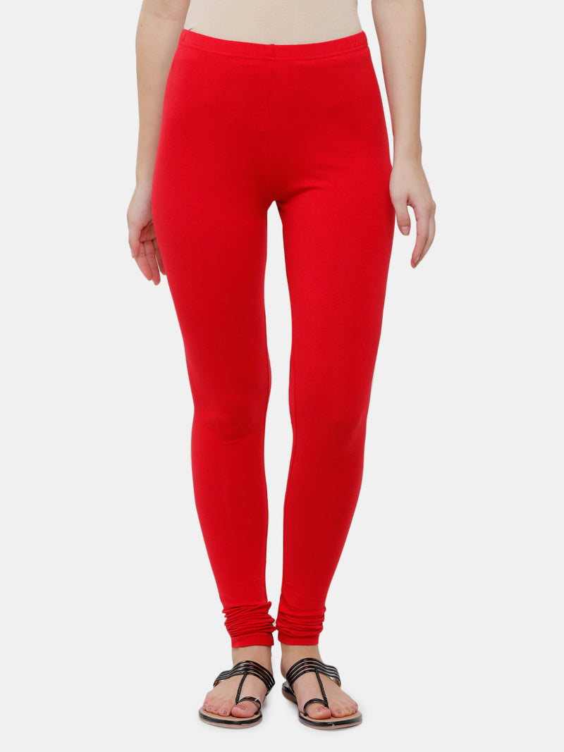 De Moza Ladies Churidar Leggings Solid Cotton True Red - De Moza