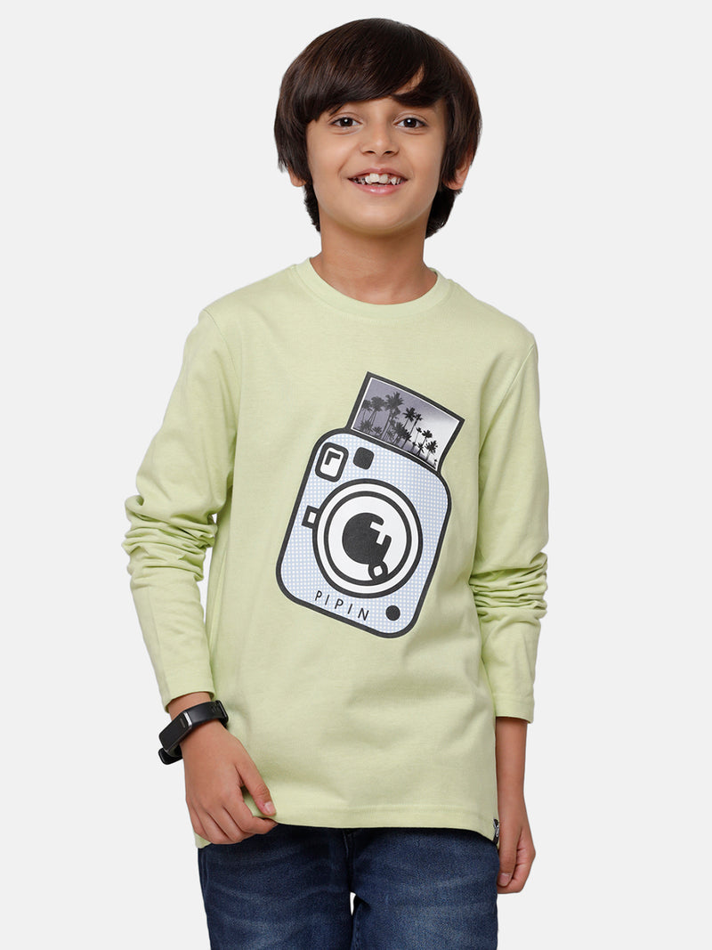 Kids - Boys Printed Full Sleeve T-Shirt Lily Green