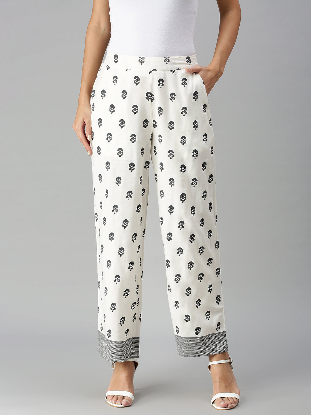 De Moza Ladies Printed Palazzo Natural