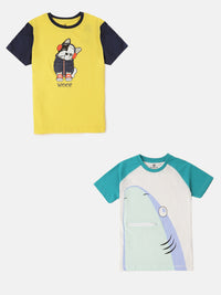 Pack of 2 Pipin Boys Printed T-shirts Teal Green & Yellow