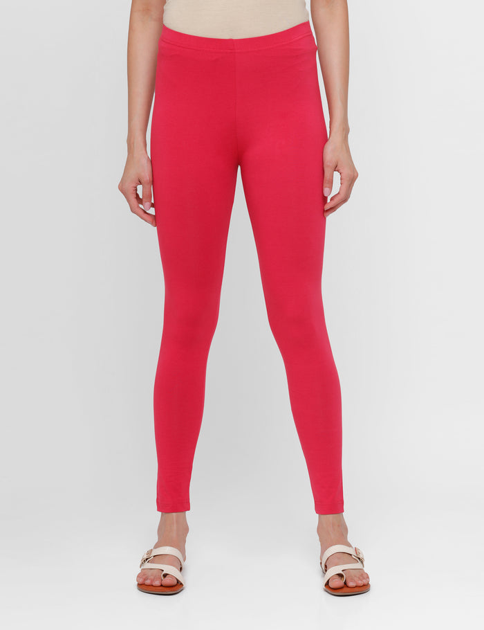 De Moza Ladies Ankle Length Leggings Solid Cotton Dark Pink - De Moza