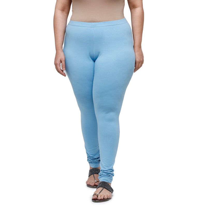 De Moza Ladies Plus Size Churidar  Leggings Solid Cotton Sea Blue - De Moza