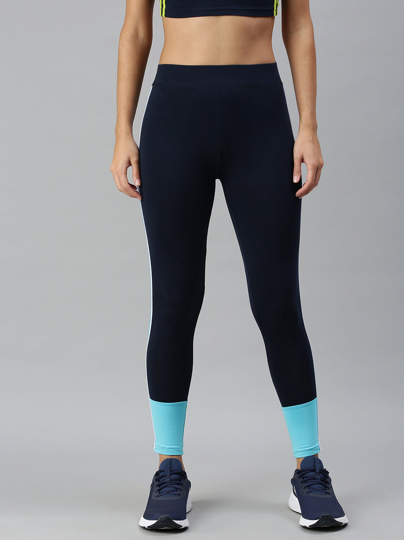 Ladies Printed Active Wear Leggings Dark Navy Blue