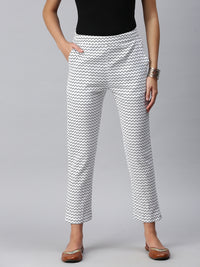 De Moza Women's Printed Cigarette Pant Offwhite