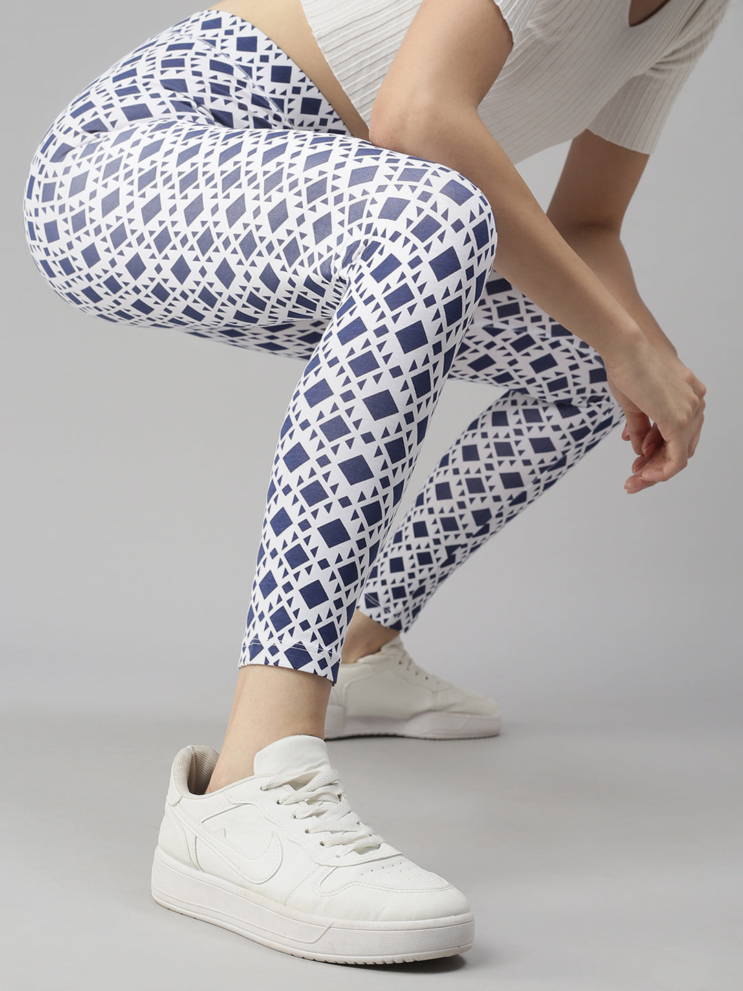 De Moza Ladies Printed Leggings Navy Blue