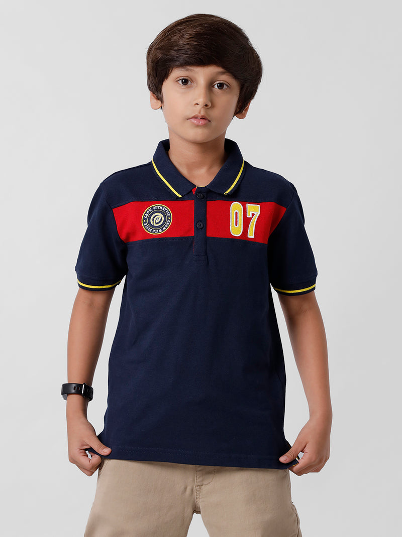 Kids - Boys Printed Half Sleeve T-Shirt Dark Navy Blue