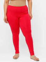 De Moza Ladies Plus Ankle Length Leggings Solid  Cotton Dark Coral - De Moza
