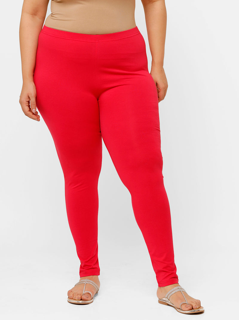De Moza Ladies Plus Ankle Length Leggings Solid  Cotton Dark Coral - De Moza