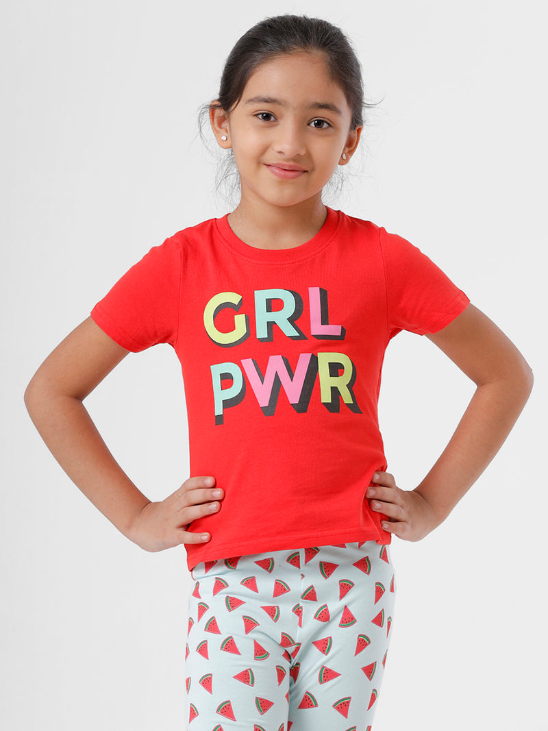 Kids - Girls Printed Top Fiery Red