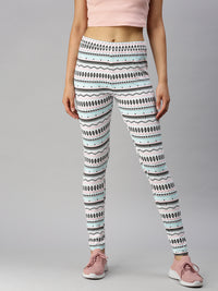 Ladies Printed Active Wear Leggings White