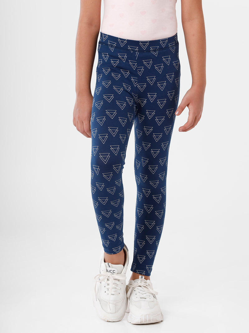 Kids – Girls Printed Ankle Leggings Dark Navy Blue