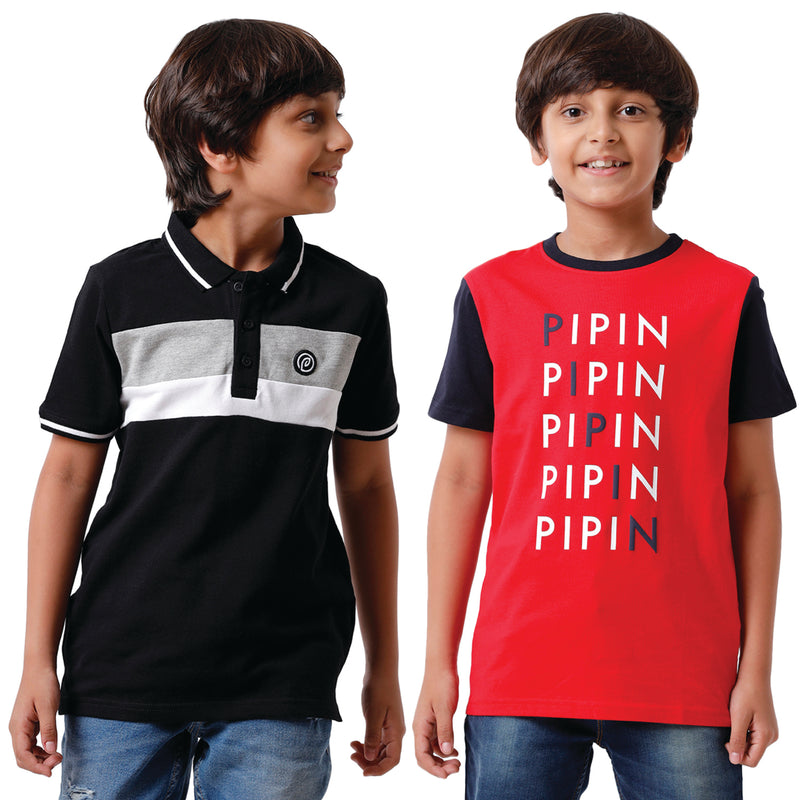 Pack of 2 Pipin Boys T-shirt Black & Raising Red